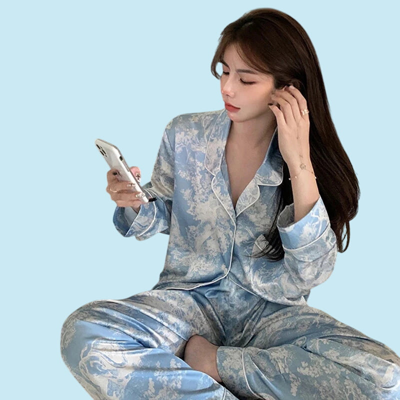 ELEGANCE | Ethereal Print Ice-Silk Lounge Set