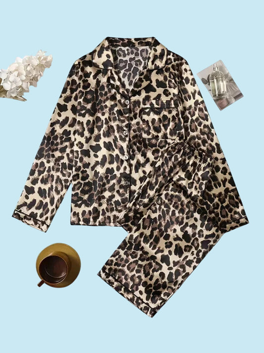 ELEGANCE | Leopard Luxe Satin Pajama Set